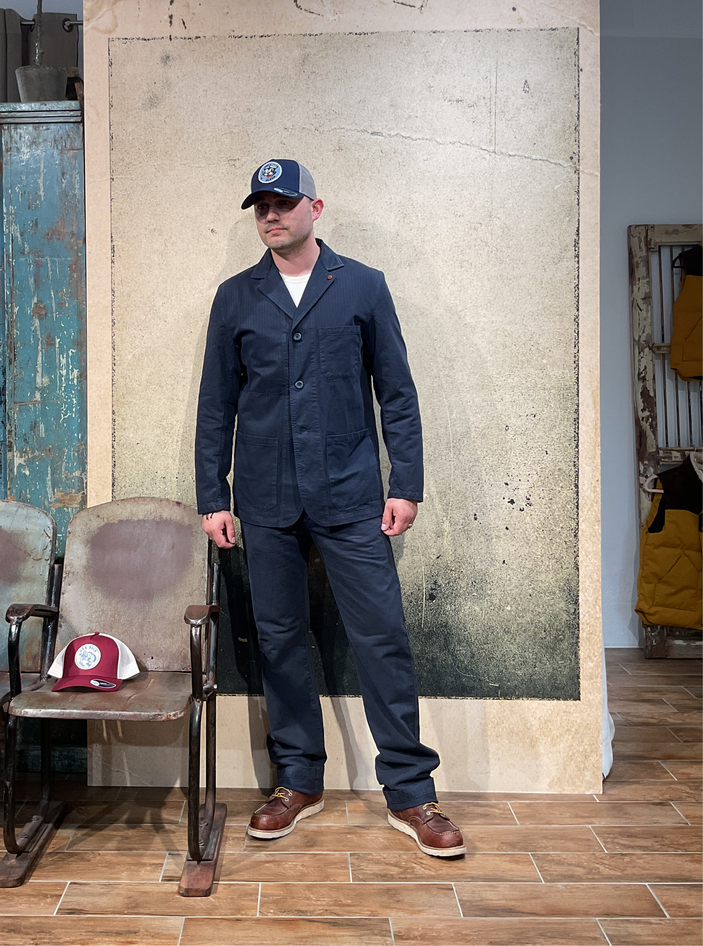 Tellason Work Blazer Herringbone Navy