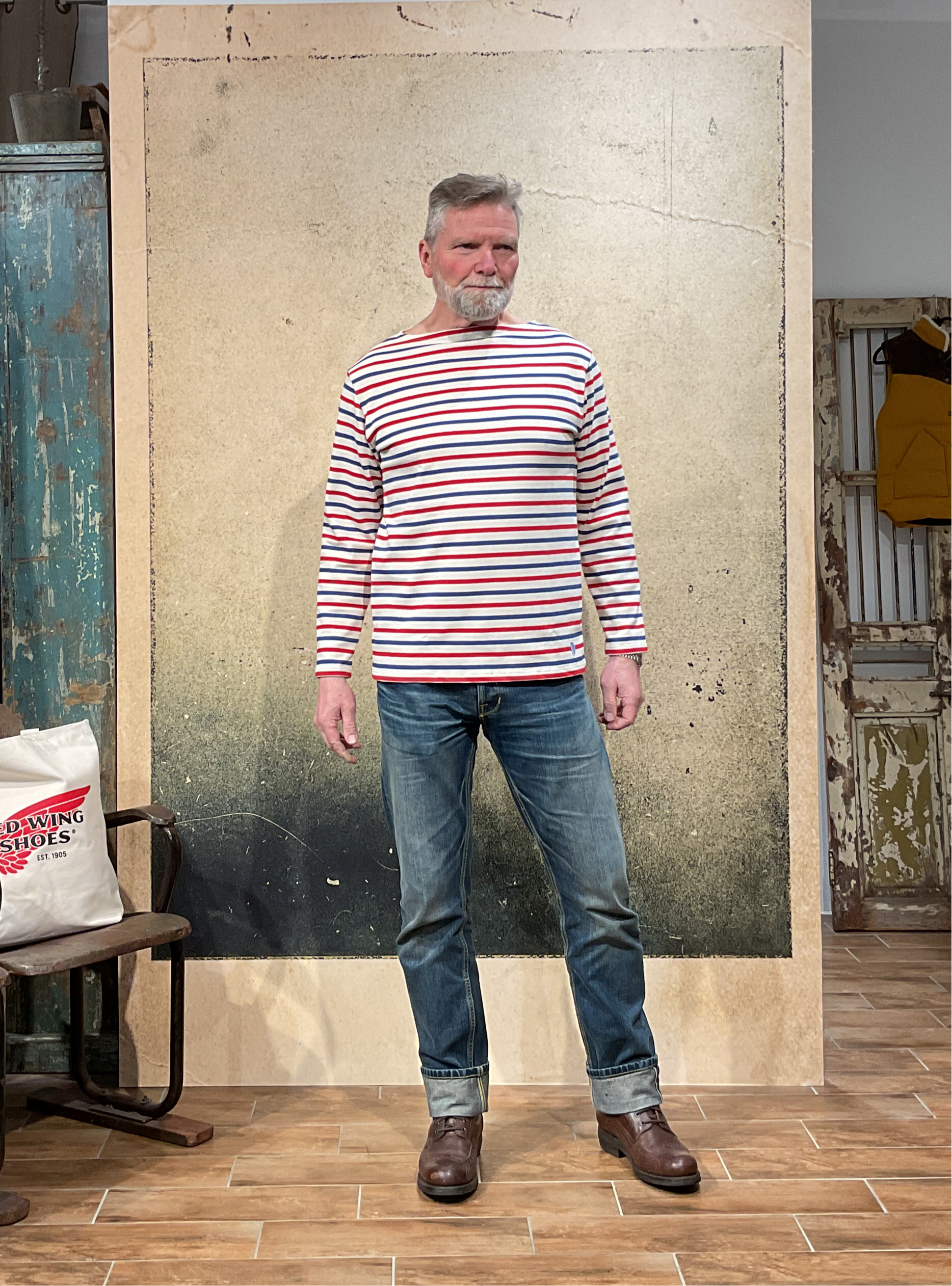 Orcival Striped shirt Ecru / Indigo / Red, unisex