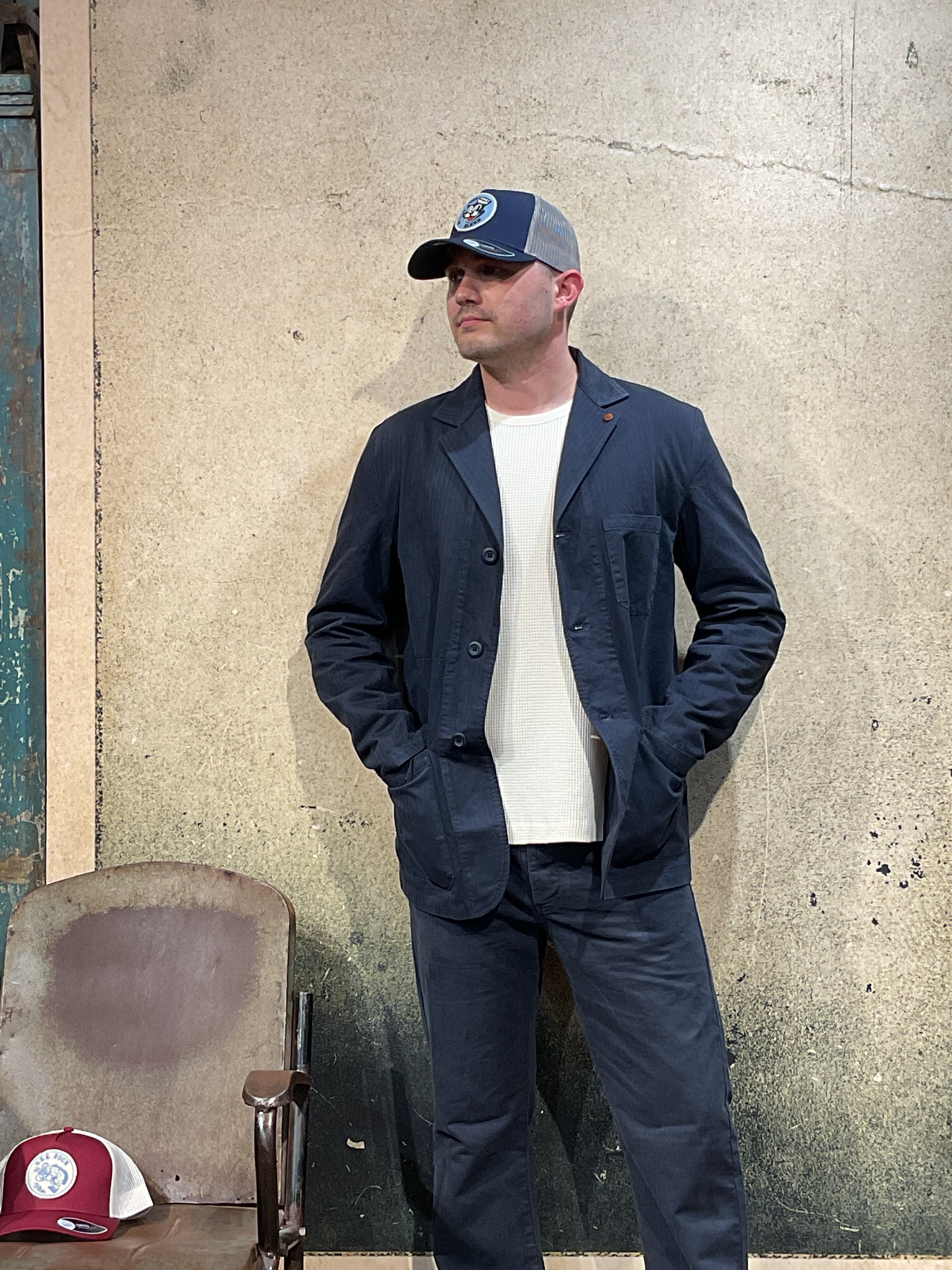 Tellason Work Blazer Herringbone Navy