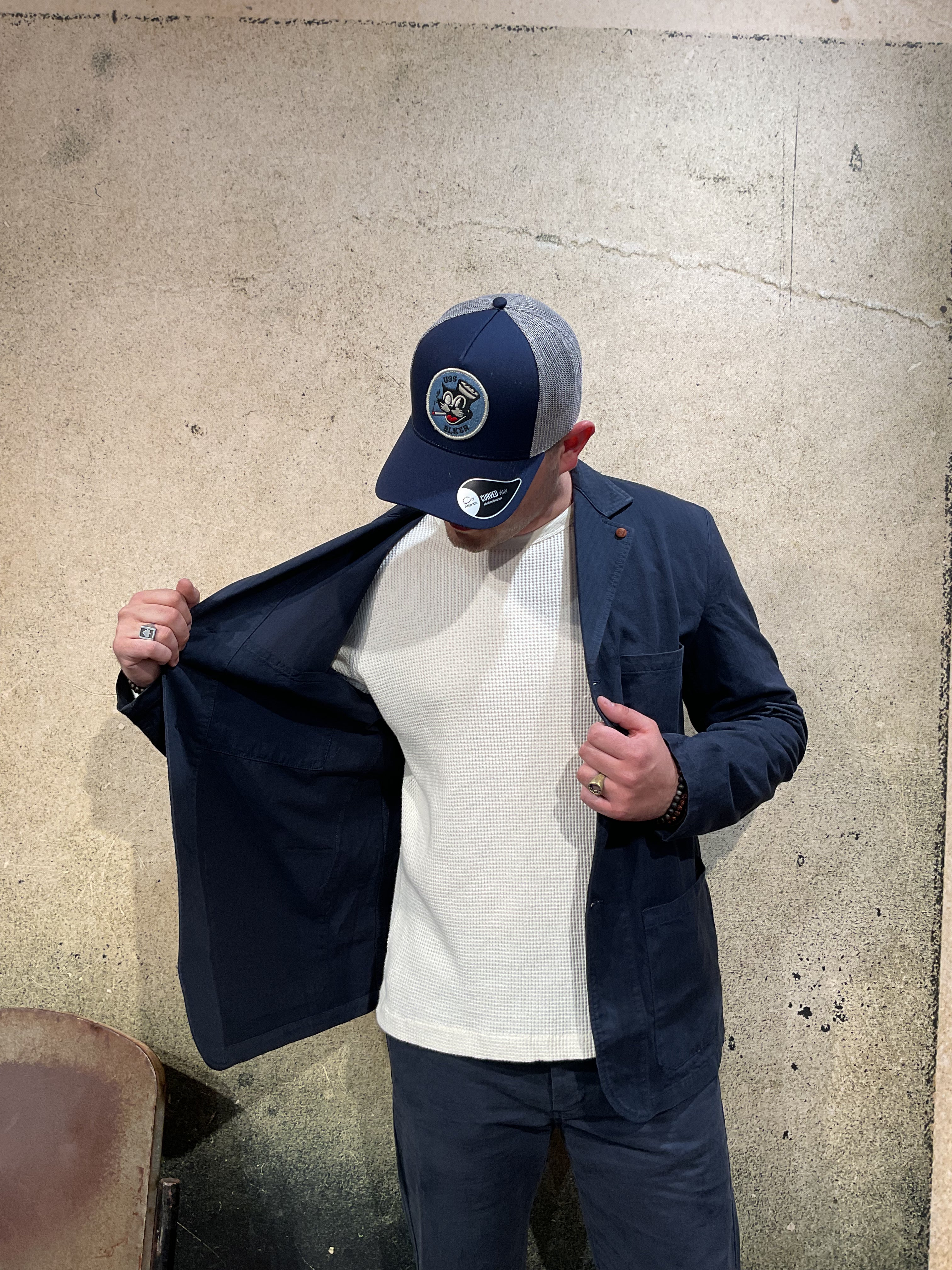 Tellason Work Blazer Herringbone Navy