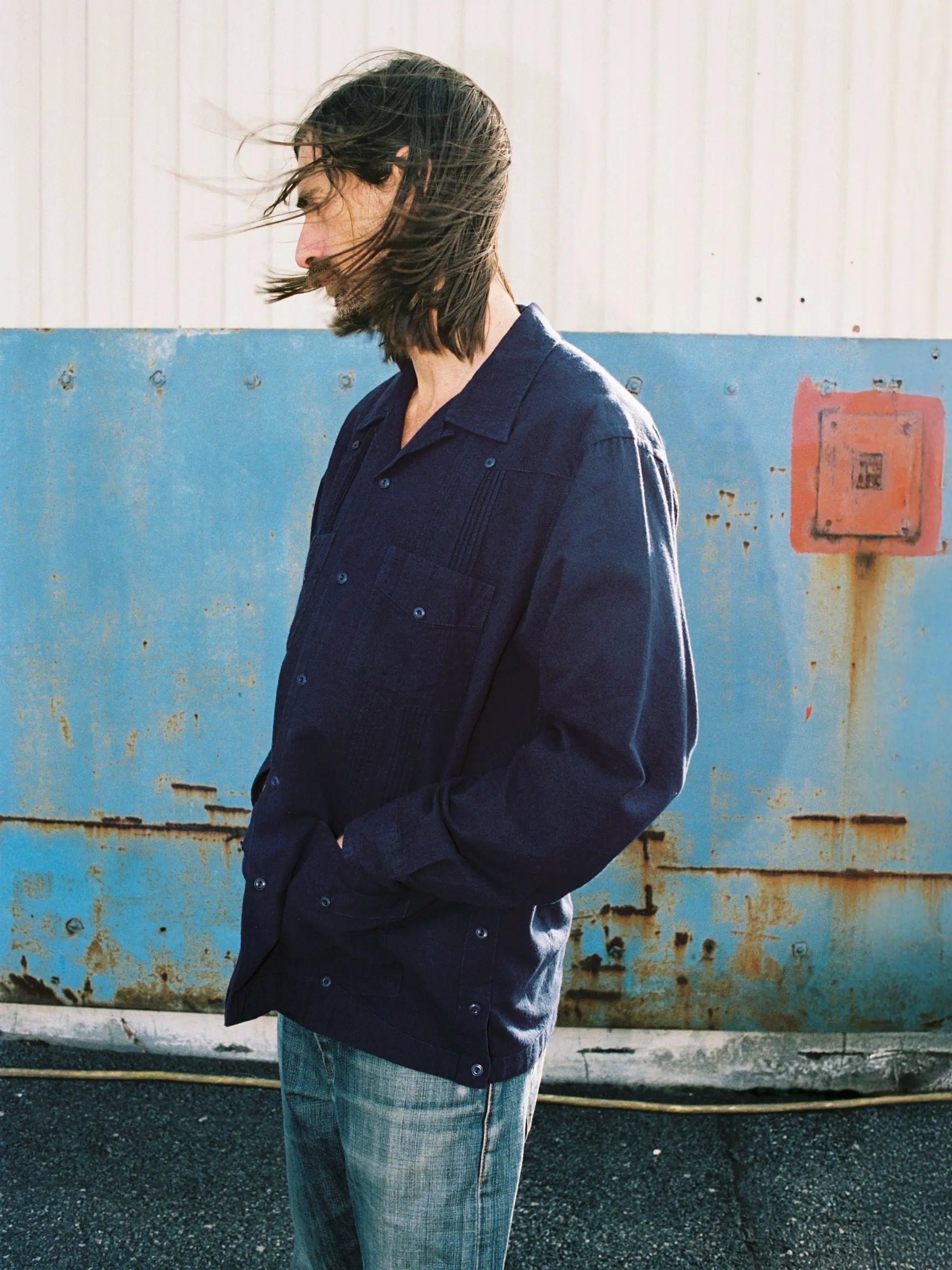 Ryan Pleats Cuban Shirt Blueberry