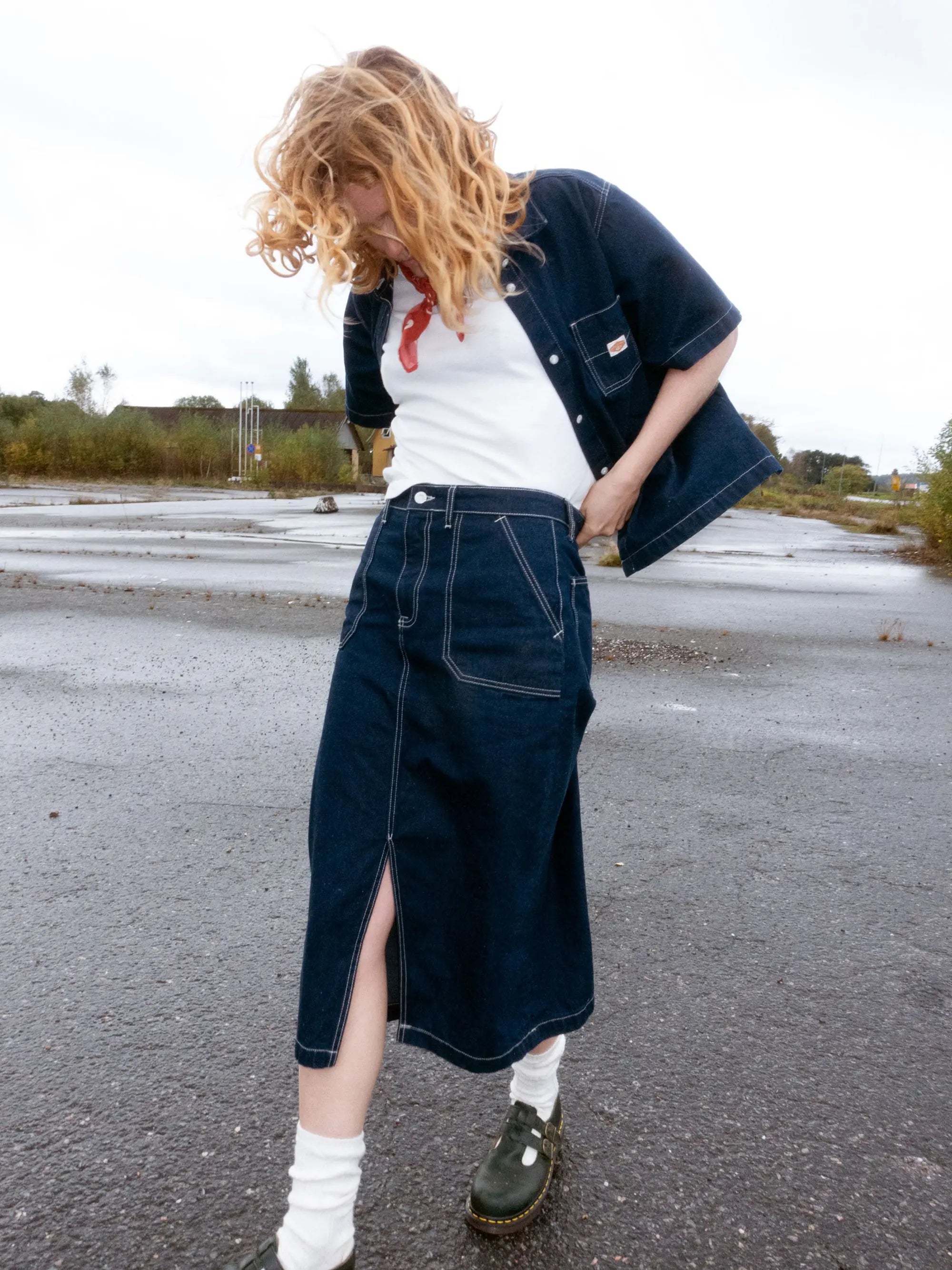 Nudie Jeans Boel Painter Denim Skirt Dark Blue