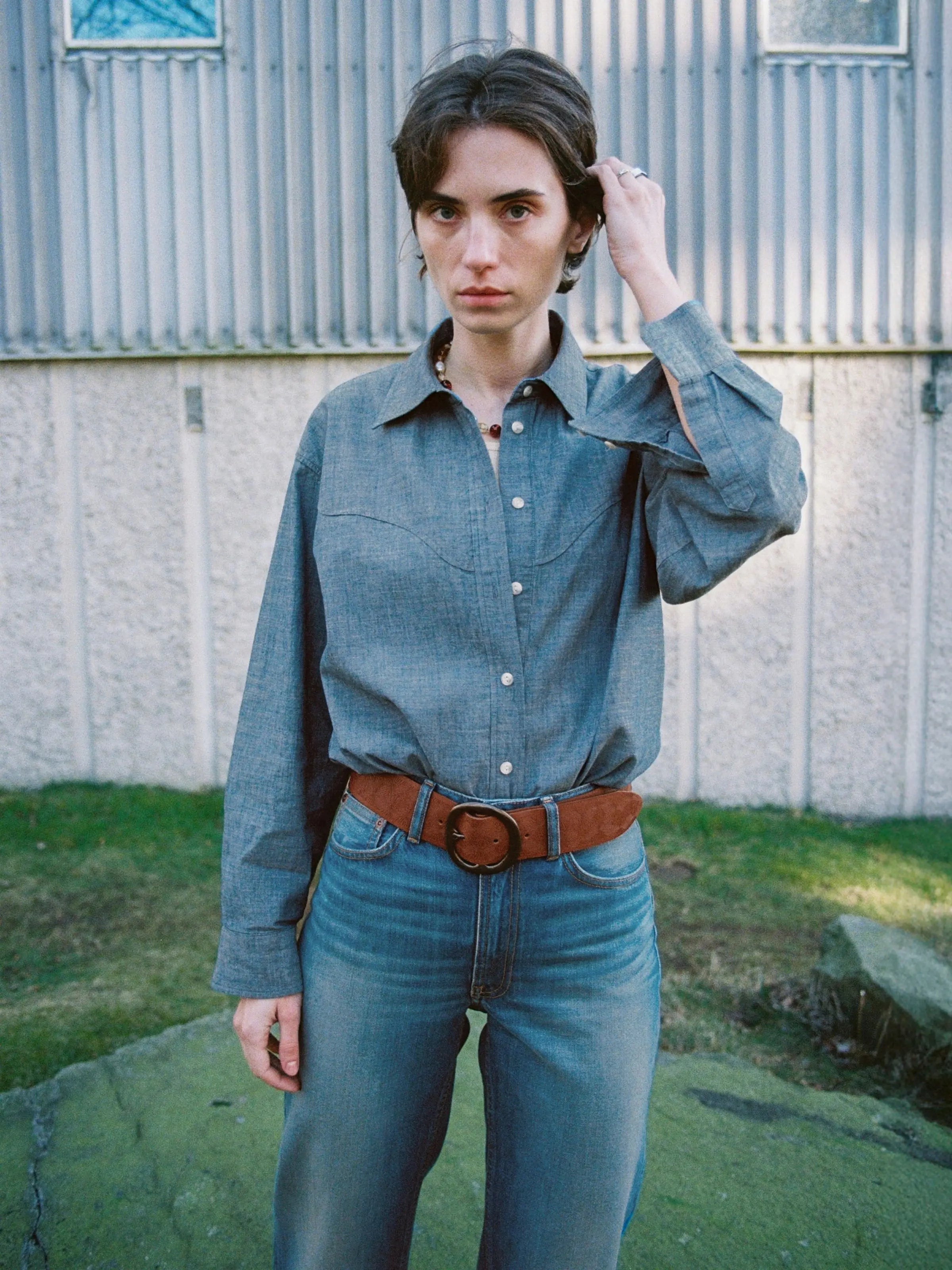 Nudie Jeans Daisy Chambray Western Shirt Blue