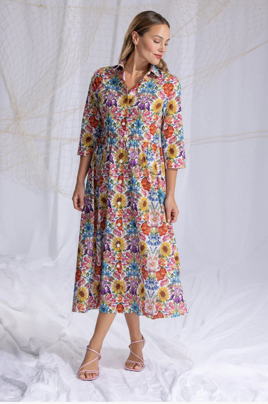 Wallmann Tailliertes Midikleid mit Blumendruck | bunt