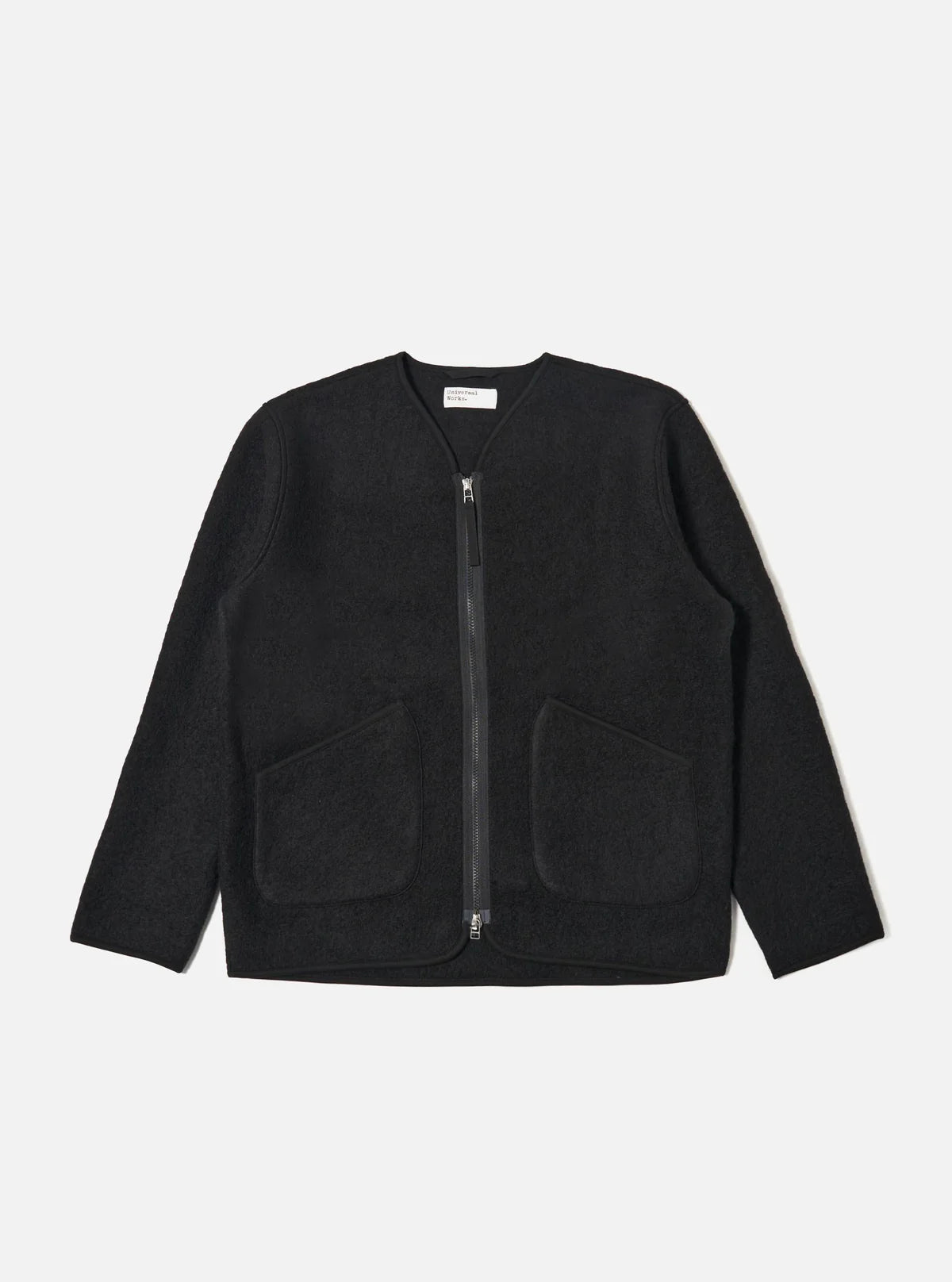 Universal Works Black Wool Fleece Zip Liner Jacket