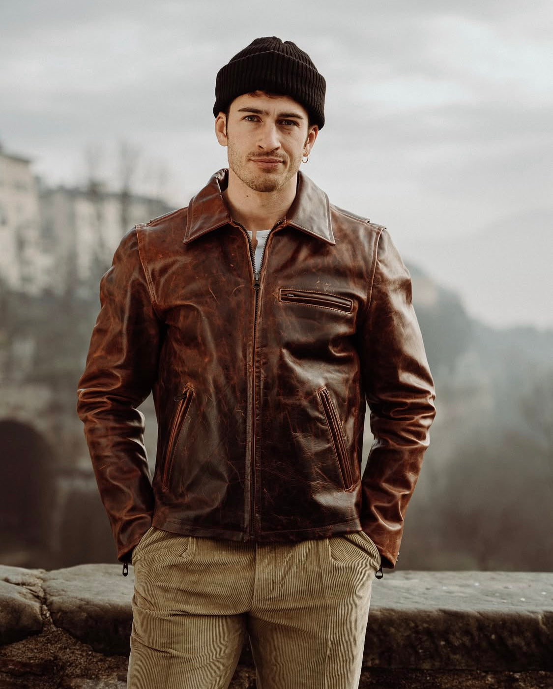 VARENNE WHISKEY HORSEHIDE LEATHER JACKET